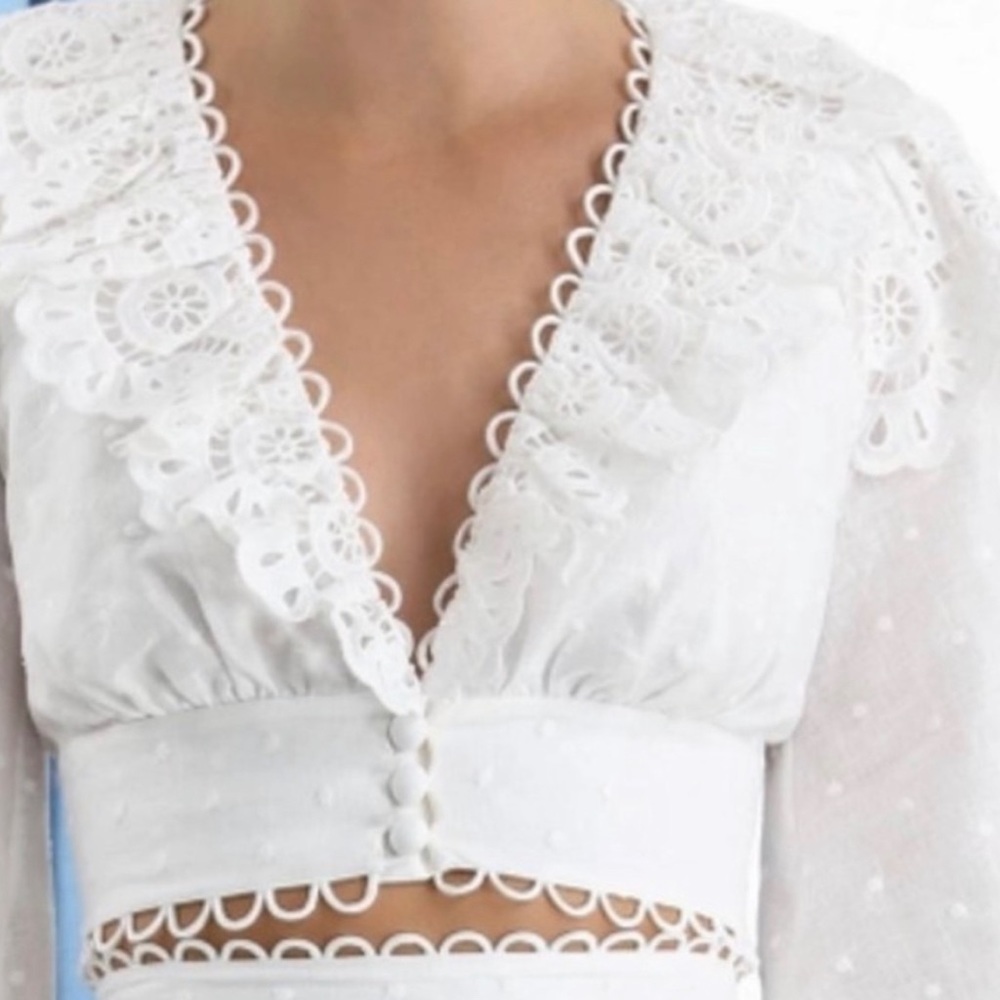 Zimmermann 100% Linen Bellitude Scallop Crop Top